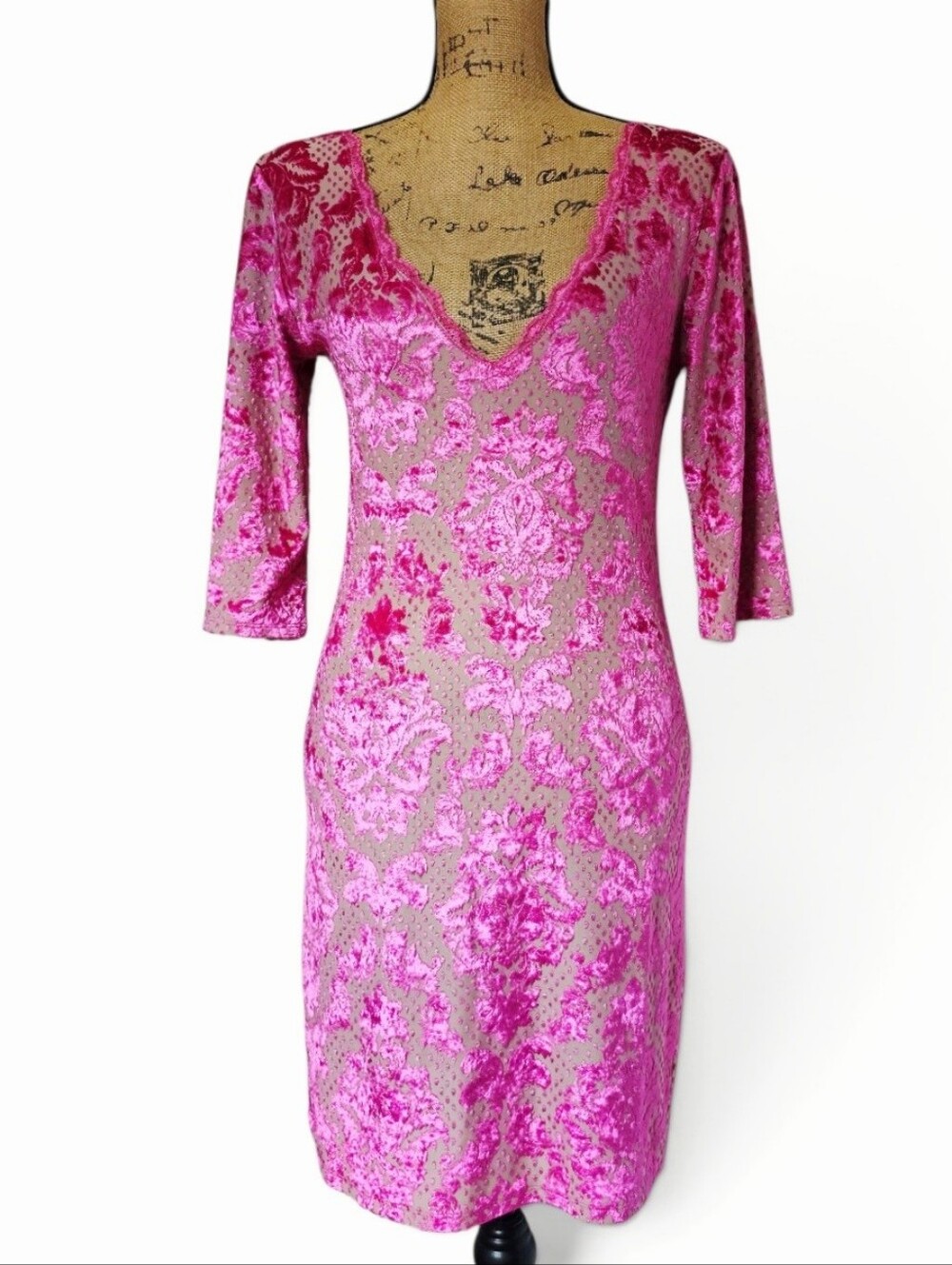 Free People Intimately Pink Velvet Burnout Bodycon Mini V-Neck Boho Dress, M